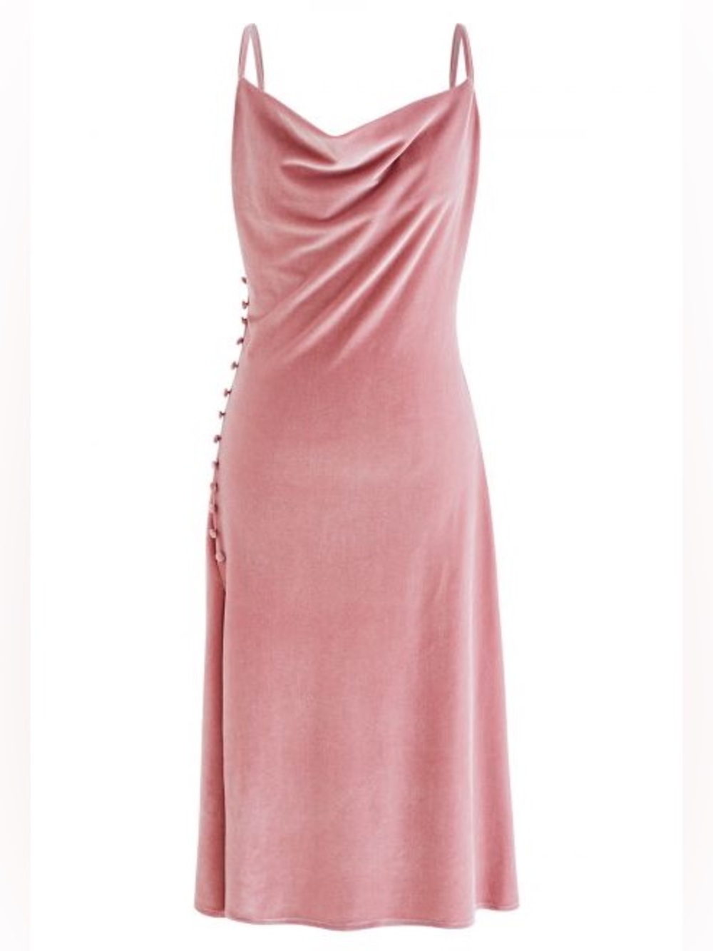 Chicwish COWL NECK SIDE SLIT VELVET CAMI DRESS dusty rose